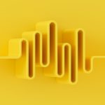 3D drawing of a sound wave on a yellow background.