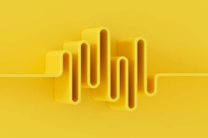 3d rendering of a sound wave on a yellow background.