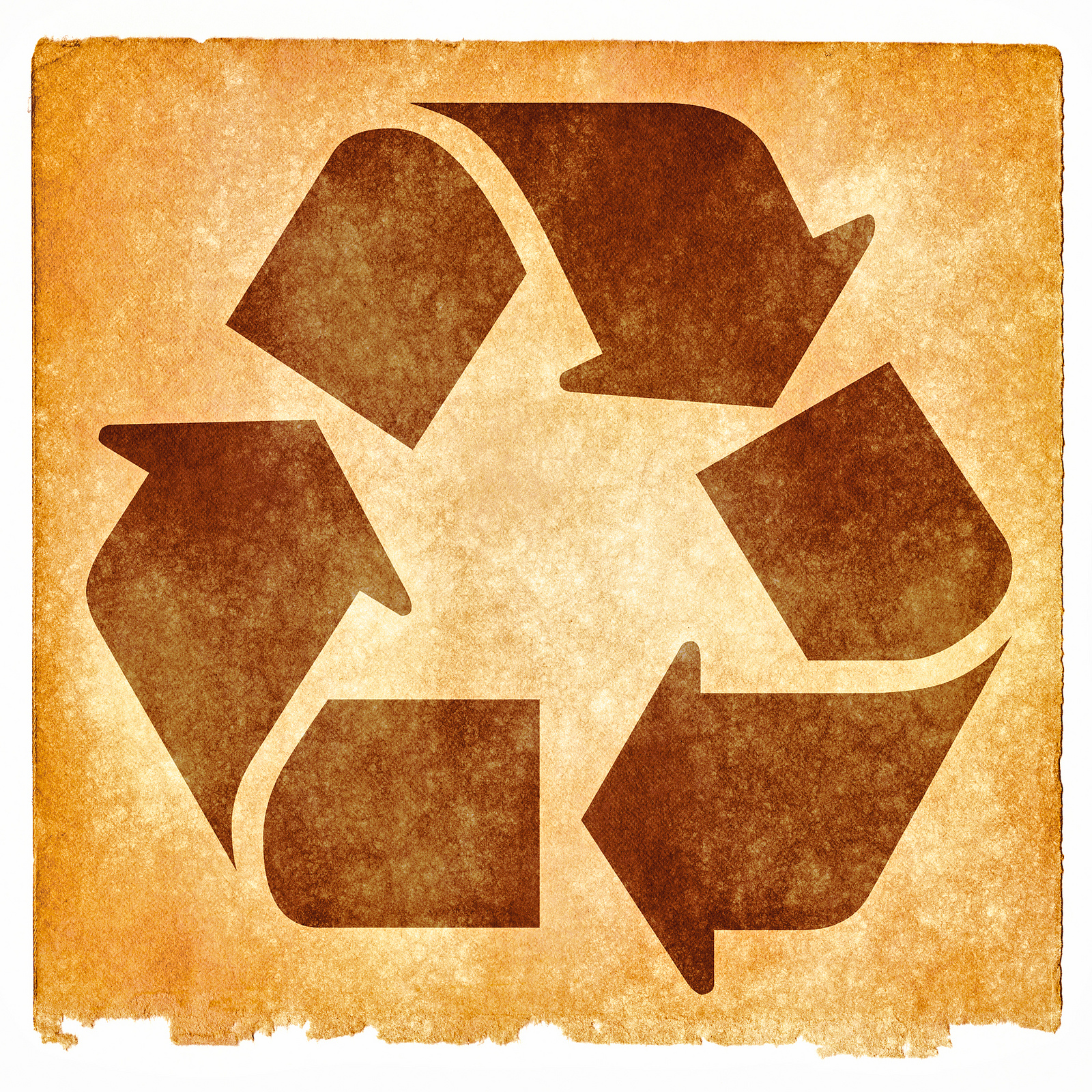 A brown recycling symbol on a sepia background.