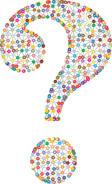 An illustration of a question mark made of small colored circles connected to each other.