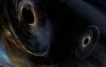Illustration of an artist's conception of two merging black holes.