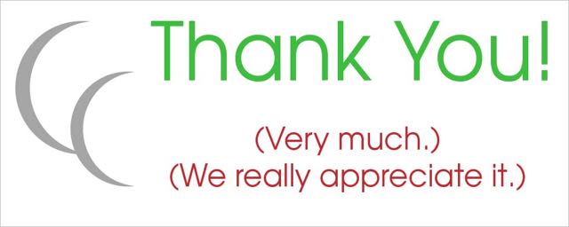 Image that reads "Thank you! (Very much.) (We really appreciate it.)", and The Open Notebook logo.