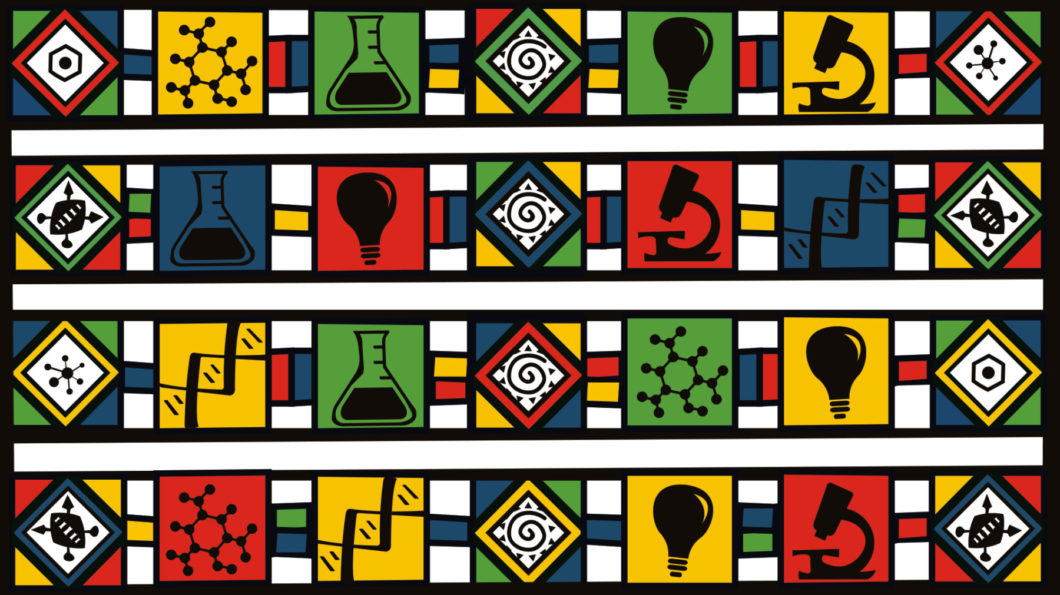 A collage of science symbols.