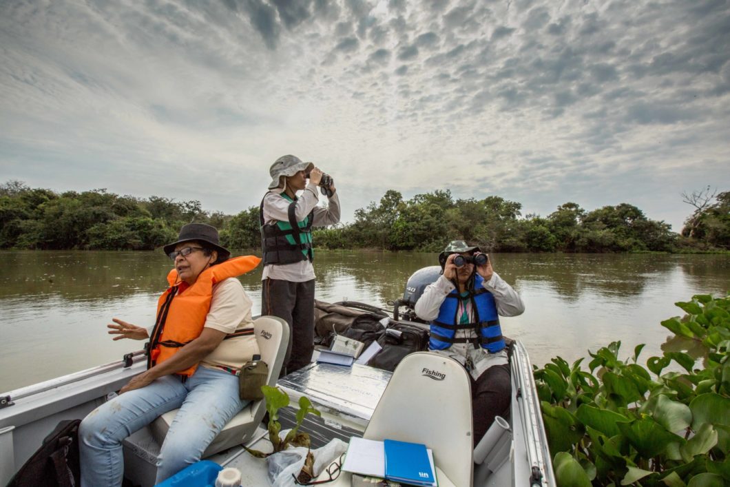 Carolina da Silva and graduate students migratory birds on the Paraguay River in Brazil's Pantanal, the world's largest wetland.