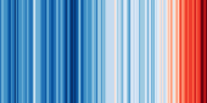 A graphic showing vertical bands of color that shift from hues of blue, at left, to red, at right.