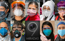 Collage of 9 people, all wearing PPE such as face masks, goggles, or face shields. One image in the collage says 
