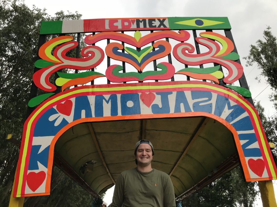 Matt in a "trajinera" in the Xochimilco canals of Mexico City.
